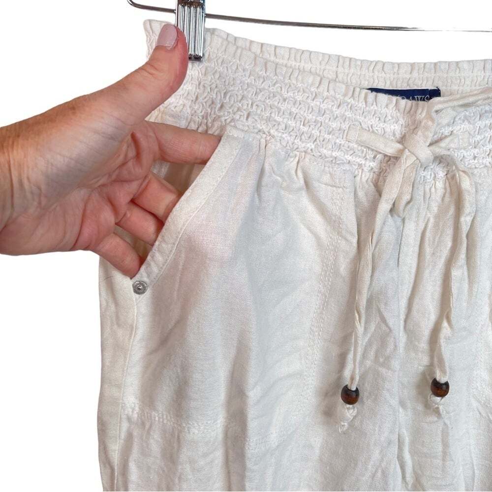 Beau Dawson White Linen Elastic Waistband Trousers Loungewear Beachy Pants Sz. M - Picture 4 of 16